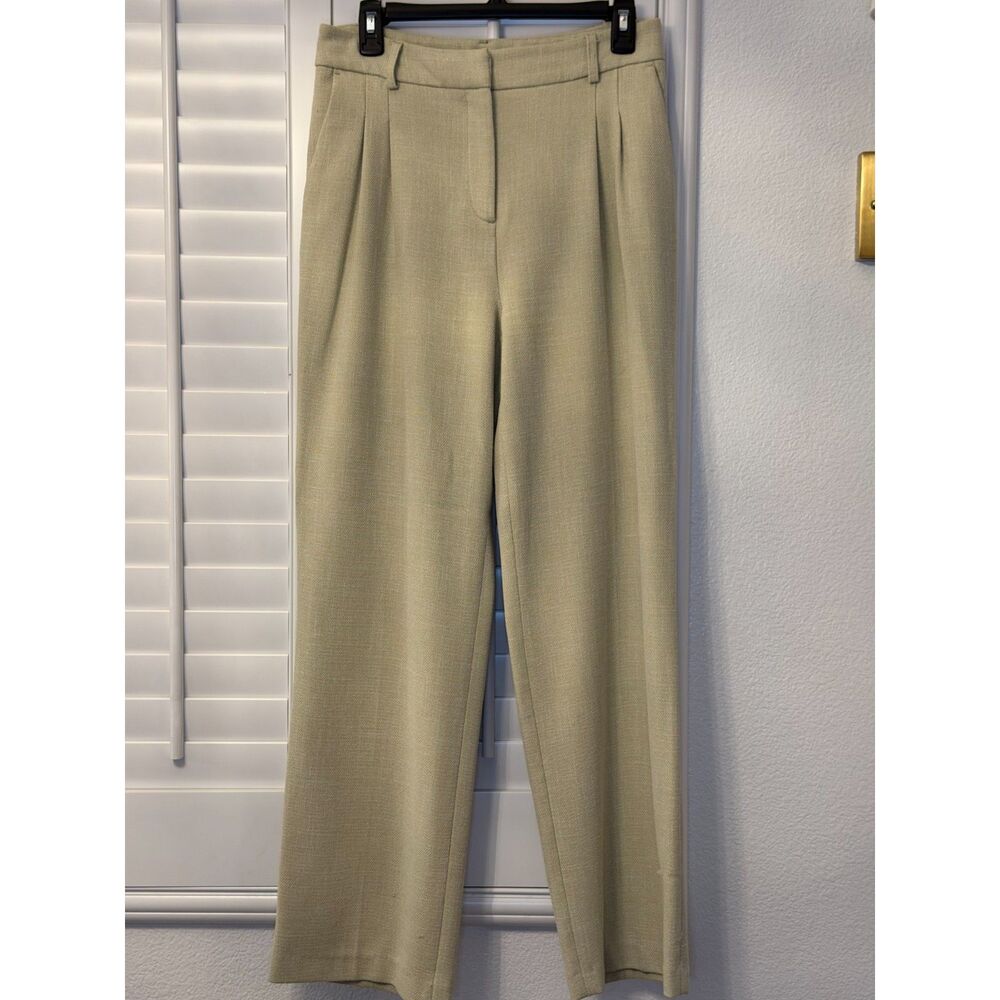 House of Harlow 1960 Sage Beige Textured Tailored Wide Leg Pants Size 6